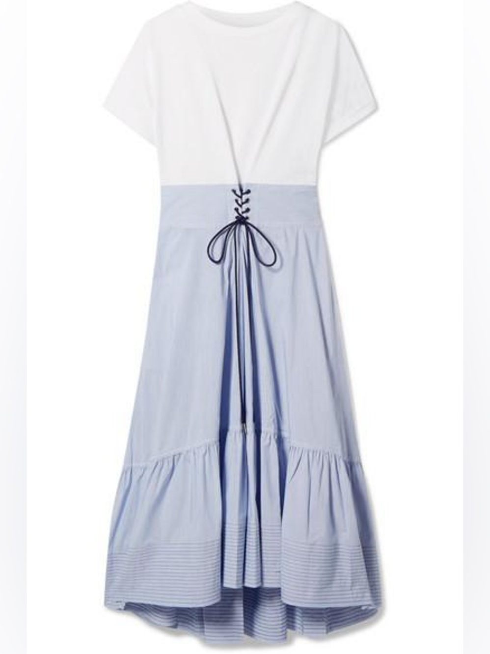 3.1 Phillip Lim White & Light Blue Lace-Up Waist Tiered Dress xs